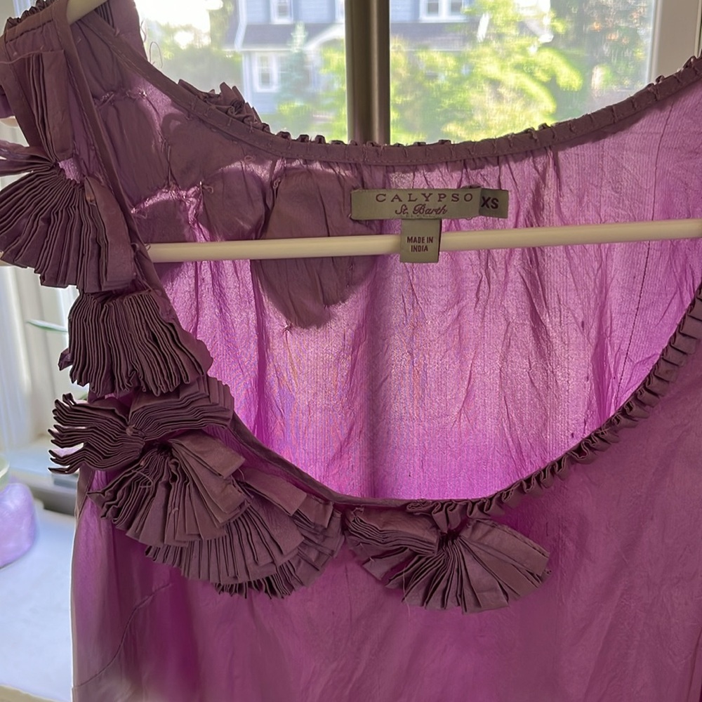 Calypso Silk tank dress with pretty flowers, lavender, size XS